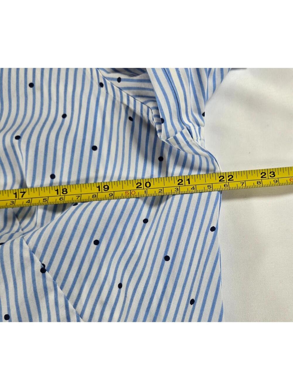 Chicos Womens 2 Large Button Down Shirt Blue White Stripe Polka Dots Pockets - Picture 4 of 6
